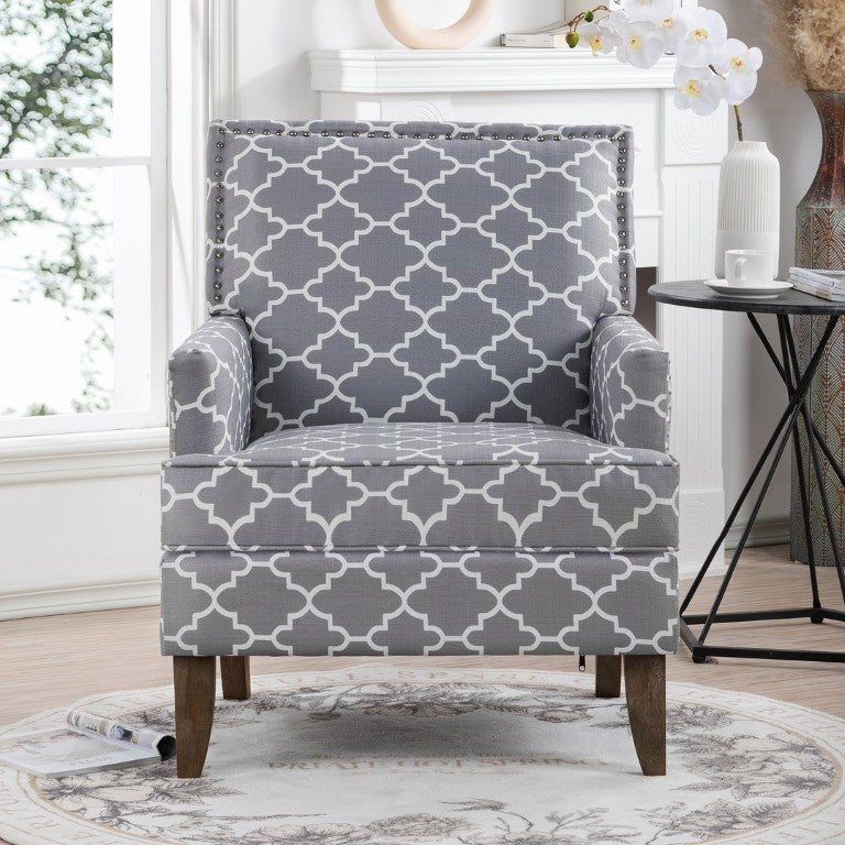 English Elm Accent Chair with Bubble Nail Trim Birch Legs and Padded Seat for Living Room W68041066