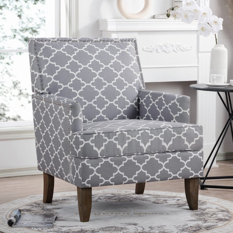 English Elm Accent Chair with Bubble Nail Trim Birch Legs and Padded Seat for Living Room W68041066