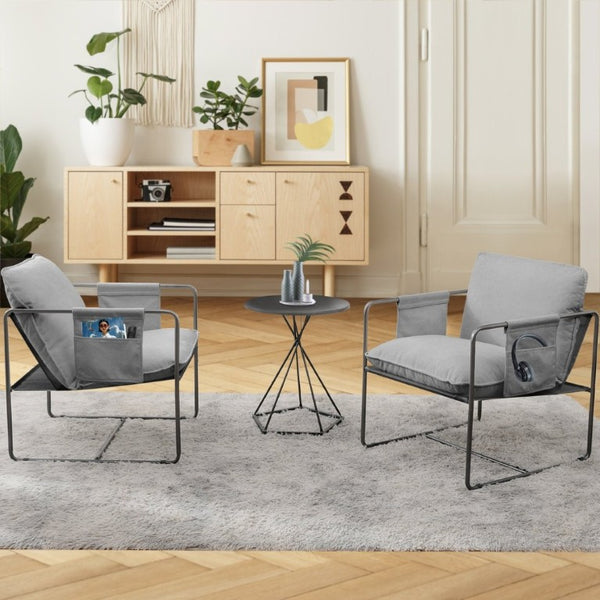 English Elm 2 Teddy Fabric Hanging Accent Chairs with Arm Pockets Welded Iron Frame Cozy Seat W680P145265