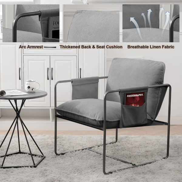 English Elm 2 Teddy Fabric Hanging Accent Chairs with Arm Pockets Welded Iron Frame Cozy Seat W680P145265