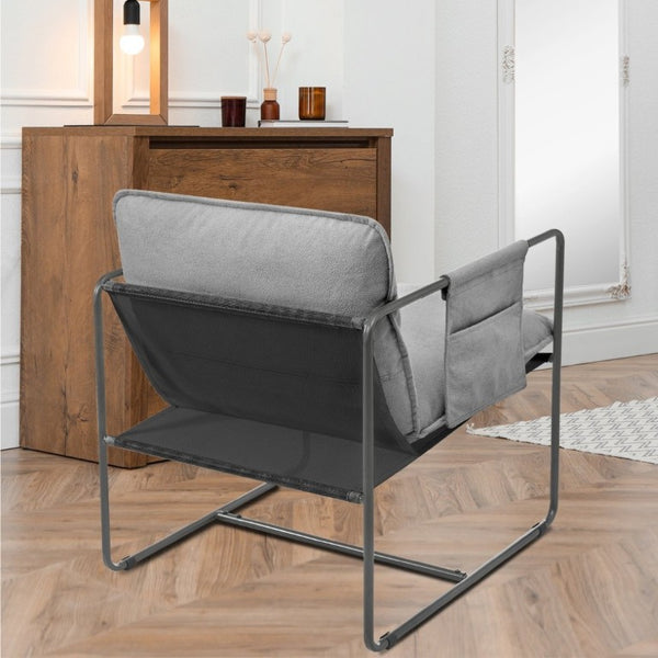 English Elm 2 Teddy Fabric Hanging Accent Chairs with Arm Pockets Welded Iron Frame Cozy Seat W680P145265