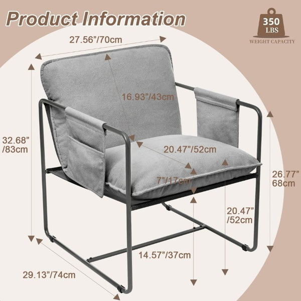 English Elm 2 Teddy Fabric Hanging Accent Chairs with Arm Pockets Welded Iron Frame Cozy Seat W680P145265
