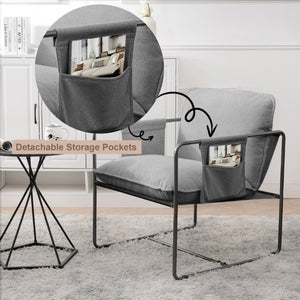 English Elm 2 Teddy Fabric Hanging Accent Chairs with Arm Pockets Welded Iron Frame Cozy Seat W680P145265
