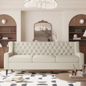 English Elm 78.75 Inch Button Tufted Three Seat Mid Century Sofa with Birch Legs for Any Room W680P188556