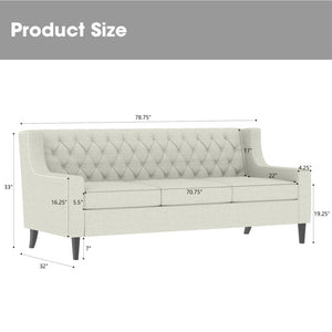 English Elm 78.75 Inch Button Tufted Three Seat Mid Century Sofa with Birch Legs for Any Room W680P188556