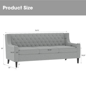 English Elm 78.75 Inch Mid Century Modern 3 Seater Sofa with Button Tufted Back and Birch Legs W680P188561