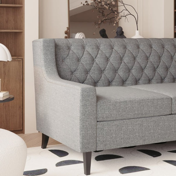 English Elm 78.75 Inch Mid Century Modern 3 Seater Sofa with Button Tufted Back and Birch Legs W680P188561