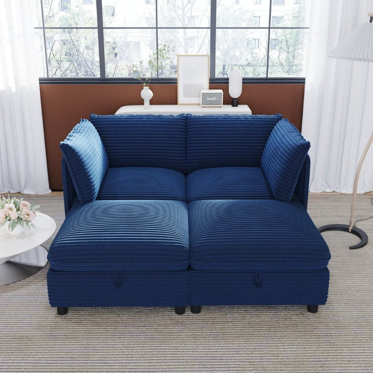 English Elm Sofa with Pin-Tucked Cushions Birch Legs and Pine Frame for Mid-Century Living Rooms Blue Fabric W680P318162