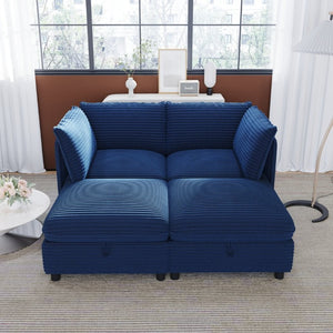 English Elm Sofa with Pin-Tucked Cushions Birch Legs and Pine Frame for Mid-Century Living Rooms Blue Fabric W680P318162