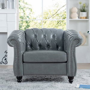 English Elm 1 Seater PU Leather Accent Chair Tufted Back Birch Legs for Living Room Nook W680P405338