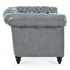 English Elm 1 Seater PU Leather Accent Chair Tufted Back Birch Legs for Living Room Nook W680P405338