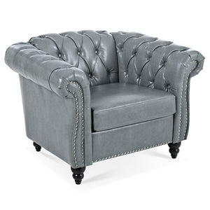 English Elm 1 Seater PU Leather Accent Chair Tufted Back Birch Legs for Living Room Nook W680P405338