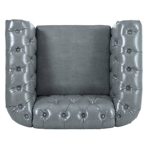 English Elm 1 Seater PU Leather Accent Chair Tufted Back Birch Legs for Living Room Nook W680P405338