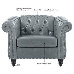 English Elm 1 Seater PU Leather Accent Chair Tufted Back Birch Legs for Living Room Nook W680P405338