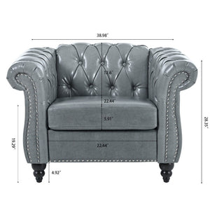 English Elm 1 Seater PU Leather Accent Chair Tufted Back Birch Legs for Living Room Nook W680P405338