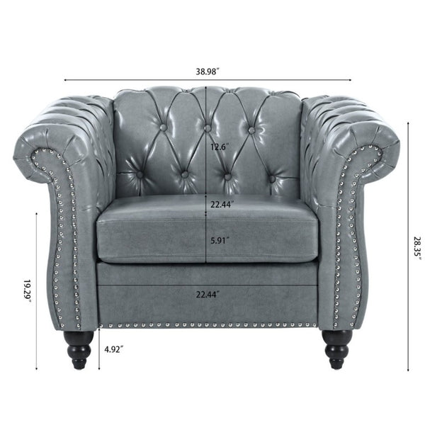 English Elm 1 Seater PU Leather Accent Chair Tufted Back Birch Legs for Living Room Nook W680P405338
