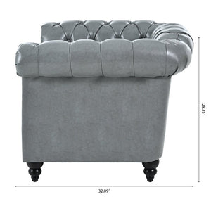 English Elm 1 Seater PU Leather Accent Chair Tufted Back Birch Legs for Living Room Nook W680P405338