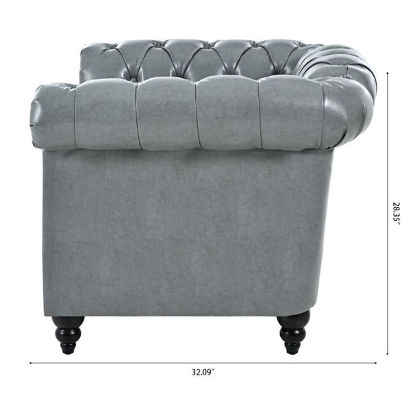 English Elm 1 Seater PU Leather Accent Chair Tufted Back Birch Legs for Living Room Nook W680P405338