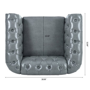 English Elm 1 Seater PU Leather Accent Chair Tufted Back Birch Legs for Living Room Nook W680P405338