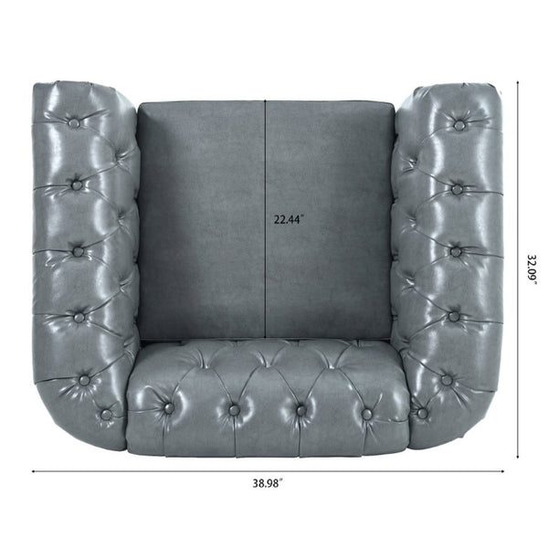 English Elm 1 Seater PU Leather Accent Chair Tufted Back Birch Legs for Living Room Nook W680P405338
