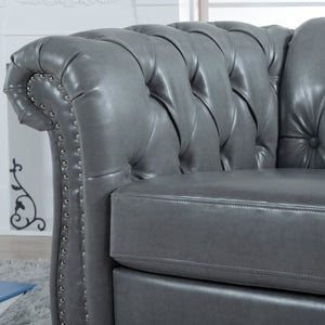 English Elm 1 Seater PU Leather Accent Chair Tufted Back Birch Legs for Living Room Nook W680P405338