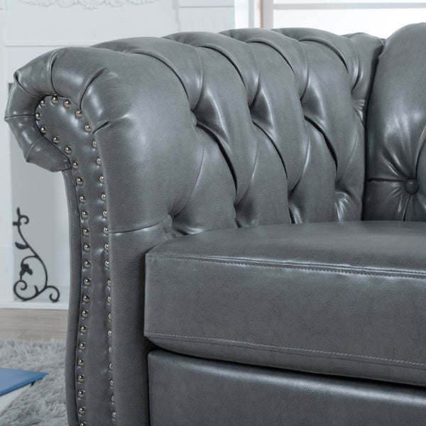 English Elm 1 Seater PU Leather Accent Chair Tufted Back Birch Legs for Living Room Nook W680P405338