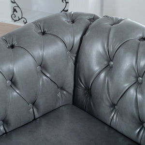 English Elm 1 Seater PU Leather Accent Chair Tufted Back Birch Legs for Living Room Nook W680P405338