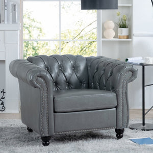 English Elm 1 Seater PU Leather Accent Chair Tufted Back Birch Legs for Living Room Nook W680P405338
