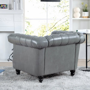 English Elm 1 Seater PU Leather Accent Chair Tufted Back Birch Legs for Living Room Nook W680P405338