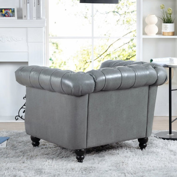 English Elm 1 Seater PU Leather Accent Chair Tufted Back Birch Legs for Living Room Nook W680P405338