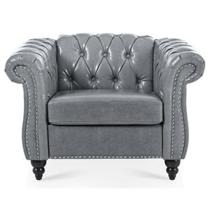 English Elm 1 Seater PU Leather Accent Chair Tufted Back Birch Legs for Living Room Nook W680P405338