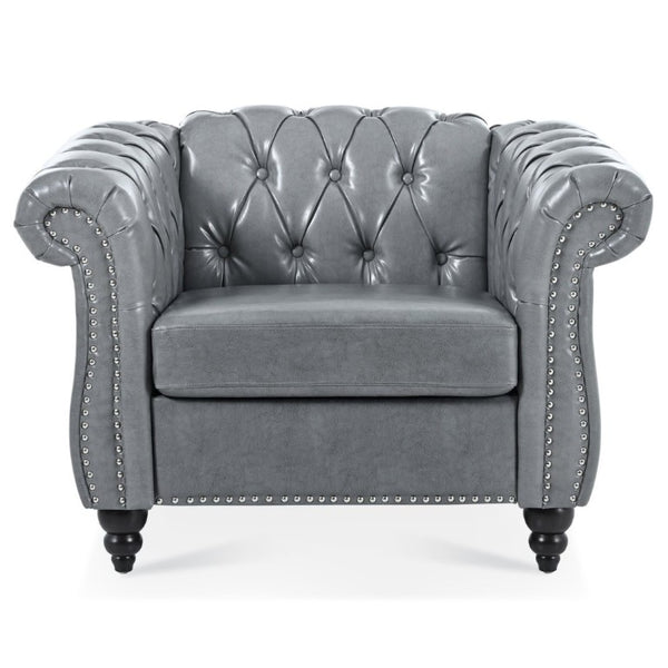 English Elm 1 Seater PU Leather Accent Chair Tufted Back Birch Legs for Living Room Nook W680P405338