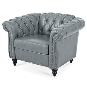 English Elm 1 Seater PU Leather Accent Chair Tufted Back Birch Legs for Living Room Nook W680P405338