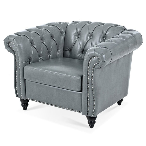 English Elm 1 Seater PU Leather Accent Chair Tufted Back Birch Legs for Living Room Nook W680P405338