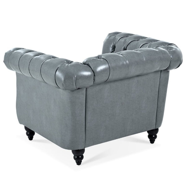 English Elm 1 Seater PU Leather Accent Chair Tufted Back Birch Legs for Living Room Nook W680P405338