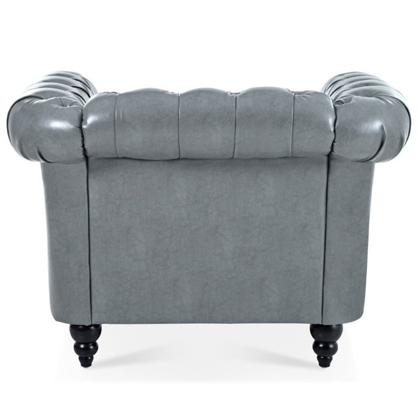 English Elm 1 Seater PU Leather Accent Chair Tufted Back Birch Legs for Living Room Nook W680P405338