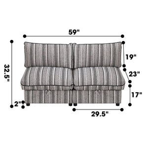 English Elm Armless Modular Sofa Seats with Hidden Storage Solid Wood Frame Breathable Fabric 2Pc W680P410143