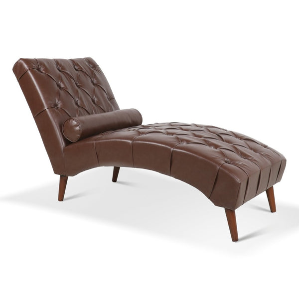 English Elm Upholstered Pu Leather Chaise Lounge with Birch Sled Base for Bedroom Living Room W680P426999