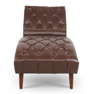 English Elm Upholstered Pu Leather Chaise Lounge with Birch Sled Base for Bedroom Living Room W680P426999