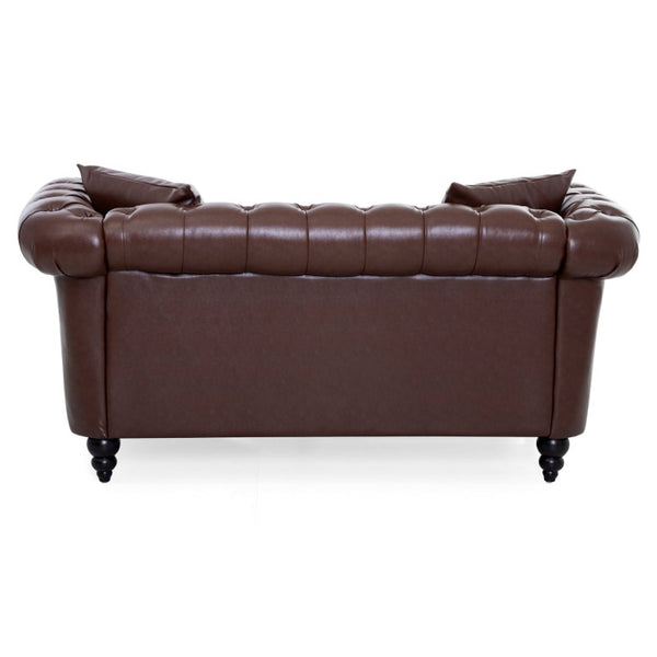 English Elm 63 Inch Tufted PU Leather Chaise Loveseat with Rolled Arms for Living Room Lounging W680P428712
