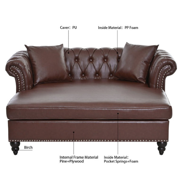 English Elm 63 Inch Tufted PU Leather Chaise Loveseat with Rolled Arms for Living Room Lounging W680P428712