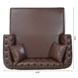 English Elm 63 Inch Tufted PU Leather Chaise Loveseat with Rolled Arms for Living Room Lounging W680P428712