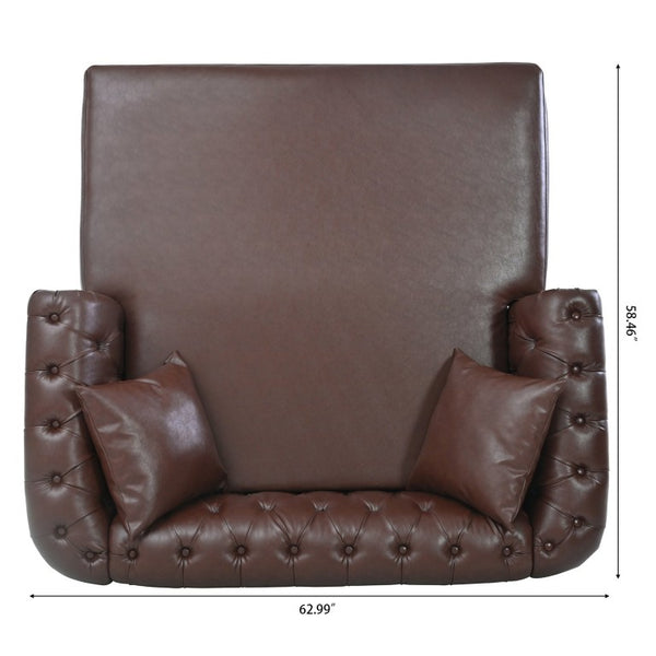 English Elm 63 Inch Tufted PU Leather Chaise Loveseat with Rolled Arms for Living Room Lounging W680P428712