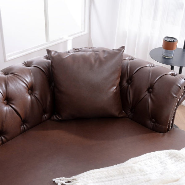 English Elm 63 Inch Tufted PU Leather Chaise Loveseat with Rolled Arms for Living Room Lounging W680P428712