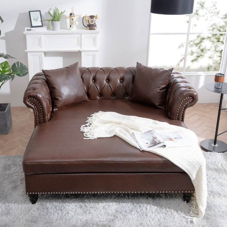 English Elm 63 Inch Tufted PU Leather Chaise Loveseat with Rolled Arms for Living Room Lounging W680P428712