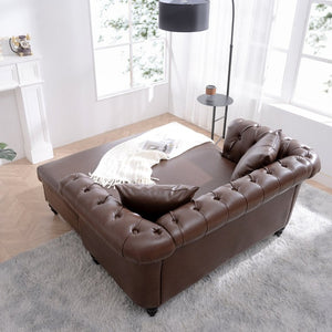 English Elm 63 Inch Tufted PU Leather Chaise Loveseat with Rolled Arms for Living Room Lounging W680P428712