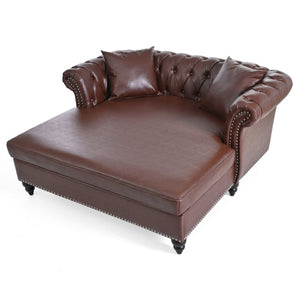 English Elm 63 Inch Tufted PU Leather Chaise Loveseat with Rolled Arms for Living Room Lounging W680P428712