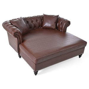 English Elm 63 Inch Tufted PU Leather Chaise Loveseat with Rolled Arms for Living Room Lounging W680P428712
