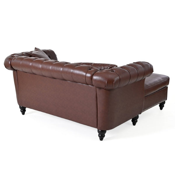 English Elm 63 Inch Tufted PU Leather Chaise Loveseat with Rolled Arms for Living Room Lounging W680P428712