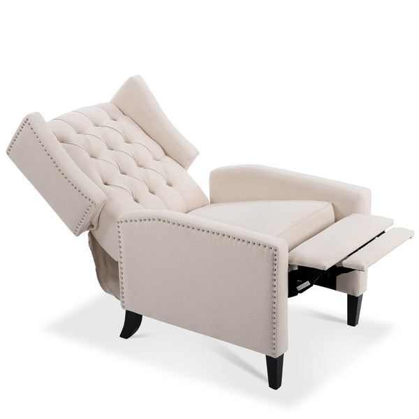 English Elm 27.16" Wide Wingback Manual Recliner with Tufted High Back and Nail Head Trim Beige W680P451417